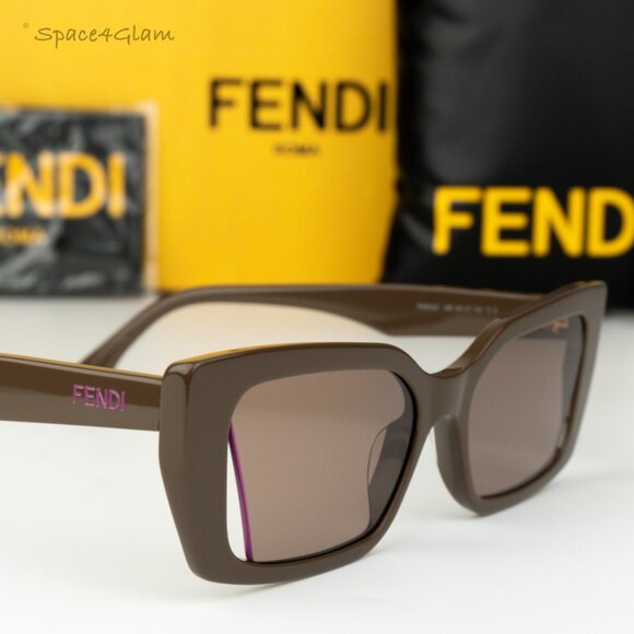 Fendi Women Sunglasses Shiny Truffle Brown Geometric FE40032I 50E BRAND NEW